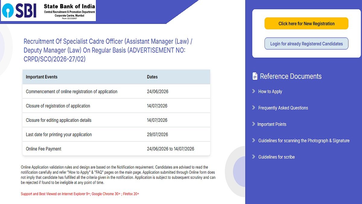 SBI Assistant Manager Law Recruitment 2026 Apply Online for 49 Posts
