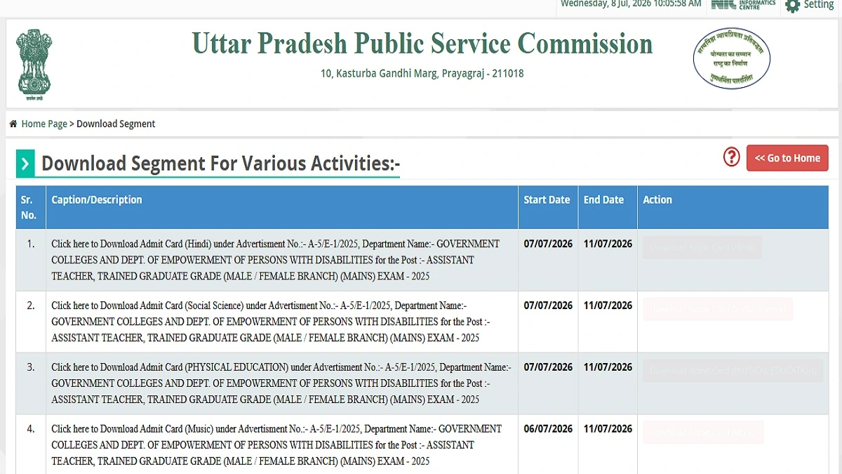 UPPSC Assistant Teacher Admit Card 2026 Download for LT Grade Music Exam